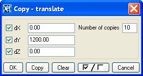 Type 1200 in the dy field of the Copy translate dialog box and 10 as the number of copies. 1. Drag an area select, selecting all the concrete slabs.