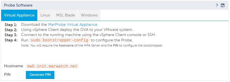 If a Probe is already connected to Mitel Performance Analytics, the Probe Configuration panel is accessed by selecting Probe Setup under the System Administration menu from the Probe dashboard.