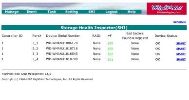 SHI Storage Health Inspector The primary SHI interface displays a brief health