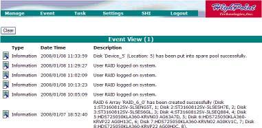Web RAID Management Interface 6 Managing Events and Tasks The HighPoint Web RAID Management Software automatically logs all controller related events that have occurred (for all controllers/cards