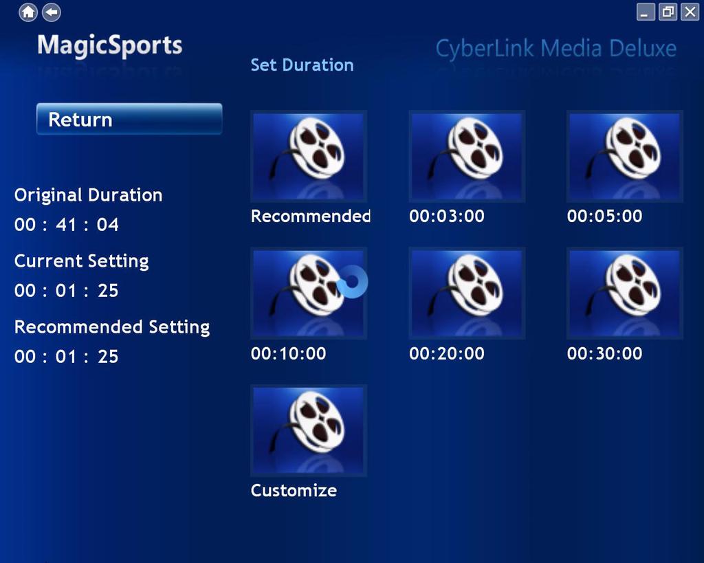 CyberLink Media Deluxe Making a Sports Video To make a sports video highlight reel that you can output as a file and share with friends, select a video and then select Make Sports Highlight.