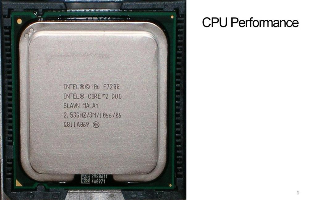 The performance of the CPU depends on several factors. One of the most relevant and known is the speed, that is measured in hertz (cycles per second).