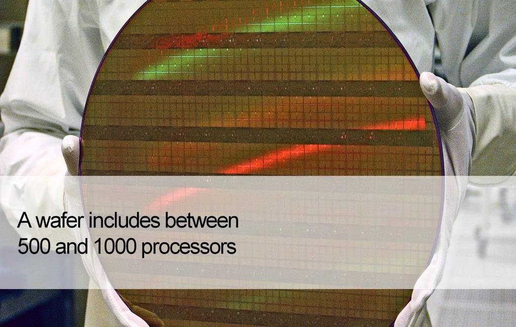 Processors are manufactured in silicon wafers, each one of