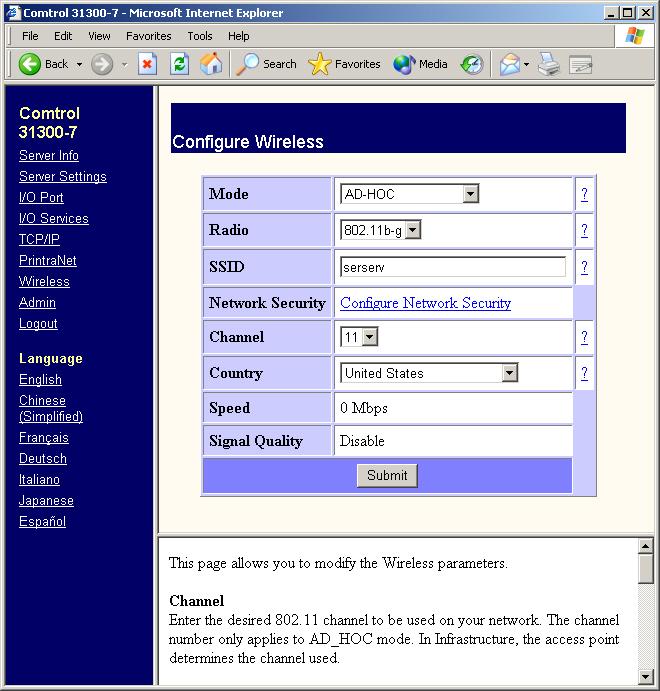 Using the Web Browser Interface Wireless - to configure the wireless settings that match your network.