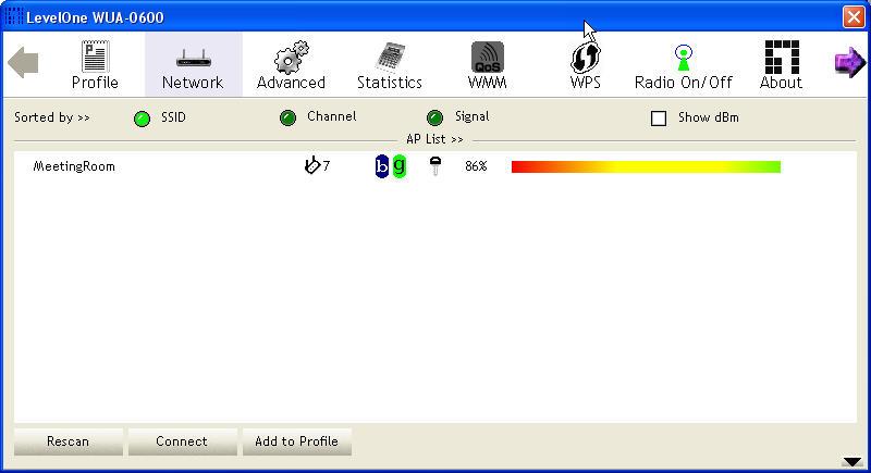 Network The network setting page allows you to set and save different wireless settings. You can activate the suitable profile according to the environment where the wireless connection is used.