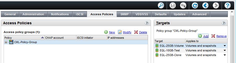 Preparing PS Series volumes for import 3. The newly selected volumes now appear in the Targets area. 3.3 Allow simultaneous iscsi connections to volumes By default, PS Series volumes allow access to a single iscsi initiator.