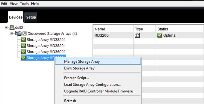 Preparing MD3 volumes for import 4 Preparing MD3 volumes for import This section details how to create a remote connection from the SC Series array to an iscsi-connected or FC-connected MD3 array. 4.1 Configuring iscsi volume access In order to present volumes to the SC Series array, a server host object needs to be created on the MD3 array.