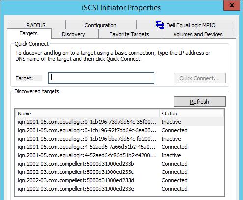 Click the Targets tab and locate the iscsi target name of the PS Series volume that needs