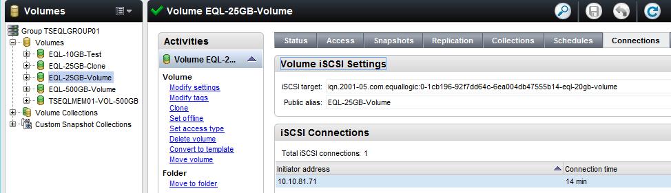 Importing PS Series Windows Server volumes Note: To locate the PS Series iscsi target name of the volume in