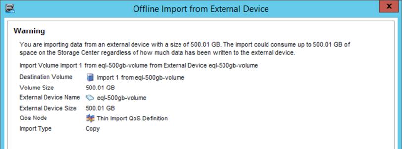 Importing PS Series Windows Server volumes 9. Configure attributes for the destination volume such as the Name, Volume Folder location, Replay Profiles, and QoS Node definition. Click Next.