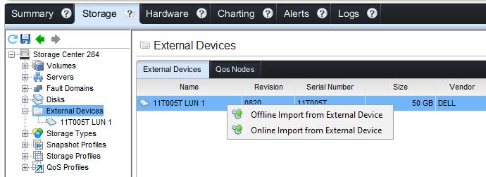 Volumes that were mapped to the SC server host object on the MD3 will automatically appear in the External Devices subtree. 2.