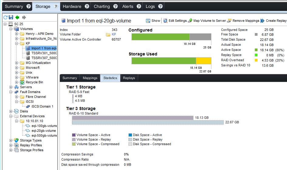The Statistics tab shows the storage tier where the imported data resides. Note: When the online import process is complete, all server I/O to the MD3 volume is stopped. 15.