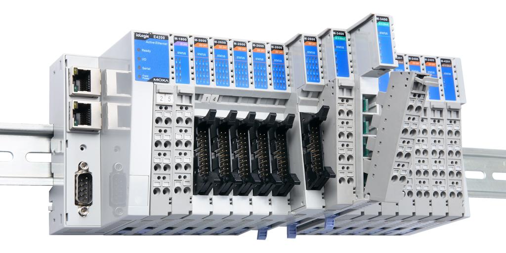 Initial Setup System Architecture The iologik E4200 modular I/O consists of a network adaptor that supports Ethernet and up to 16 I/O modules.