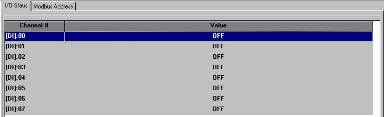 Utilities I/O Status I/O Status shows the value of the channel and channel name.