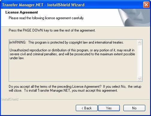 13. The Transfer Manager.NET License Agreement appears.