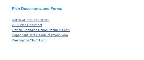 The Plan Documents and Forms page will open. This is just a sample of documents and forms. 3. Click on any available link to view the document or form.