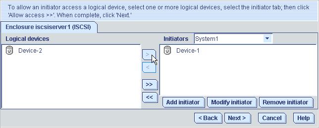 29 b c d Enter the IQN (iscsi Qualified Name) assigned to the iscsi initiator installed on your basic-support system (see example in previous figure). Enter a name (or alias) for the initiator.