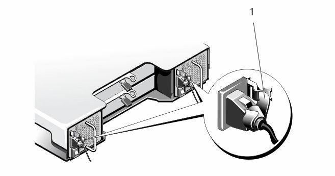 Figure 19. Securing the Power Cable 1. restraining strap CAUTION: When connecting the power cable, secure the cable with the strap.