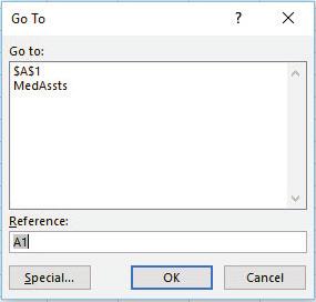 Overview 9 Figure 1-7 Go To dialog box 6. In the Go to list, click MedAssts and then click OK. Cell A17 becomes the active cell.