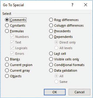 Figure 1-8 Go To Special dialog box 8. In the Go To Special dialog box, click Last cell. 9. Click OK.