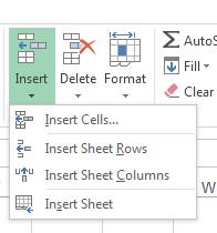 Click on the Arrow below the Insert button in the Cells Select Insert Sheet Rows A new row will be inserted above the one that was selected.