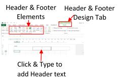 Adding Headers and Footers in Page Layout View Ensure you are in the Page Layout View by clicking on this button located on the bottom right hand corner of the Excel Window Click in to the area in