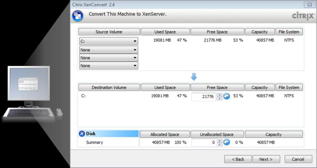 Lab Validation: Citrix XenServer 6.0 6 Conversion Citrix has a physical-to-virtual conversion tool, named XenConvert, which assists in the shift to a virtual environment.