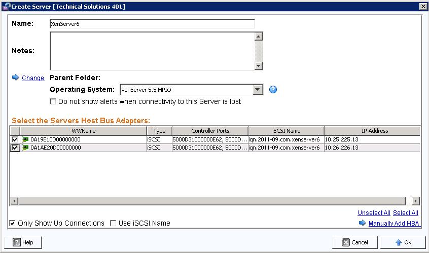 Figure 11, Create Server, Enterprise Manager NOTE: Starting in Storage Center version 5.5.x, the steps listed above must be completed using Enterprise Manager.