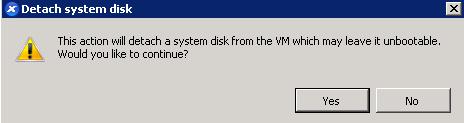 Figure 80, Delete System Disk 25. Once the temporary disk is deleted click the Attach button to select the original disk from the recovered Volume.