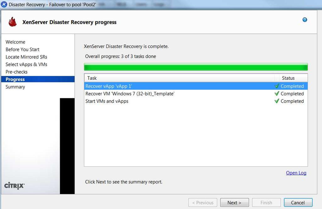 4. Resolve any pre-check errors and click Fail Over to begin the failover process. This may take some time depending on the number of VMs and vapps to be recovered.