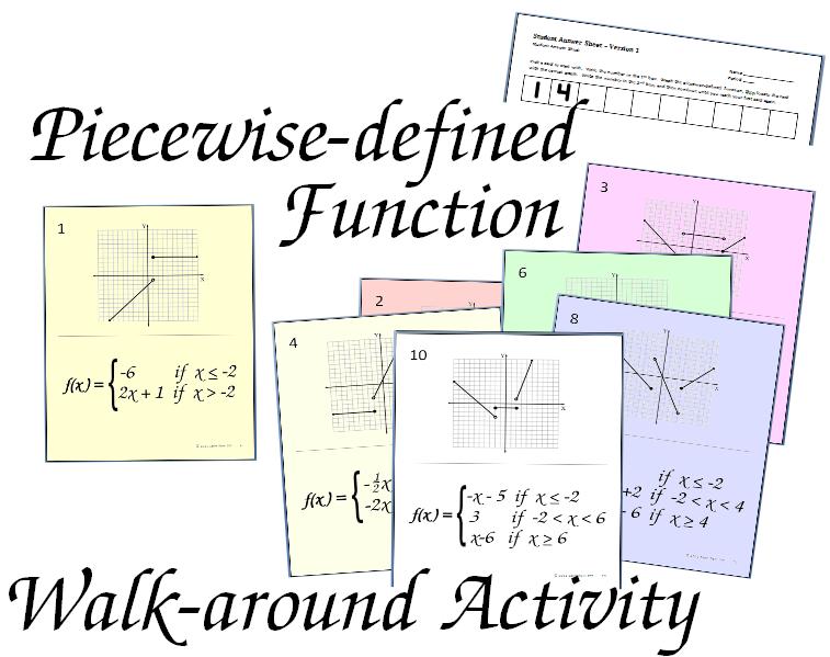 Walk Around Activity: Level 1 Graphing Piecewise-defined Function By Caryn White Instructions This activity is designed to help students with graphing piecewise-defined functions (or with writing