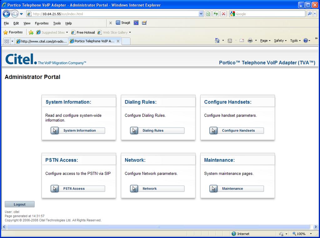 Once logged in, the Administrator Portal screen below appears. Additional system changes can be made under the System Information tab.