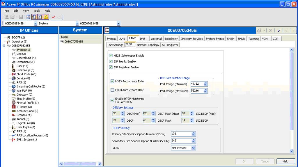 From the configuration tree in the left pane, select System. In the right pane, select LANX -> VoIP to display the VoIP tab screen in the right pane.