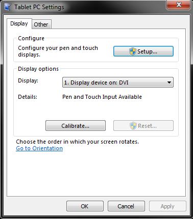 6. If the monitor is installed and operating properly, the details section of the Tablet PC Settings dialog will indicate "Pen and Touch Input Available", as shown in the following image.