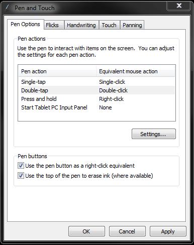 7. Use this dialog to control the behavior of various pen and touch features, such as how quickly you have to double-tap to register a double-click action and how long you have to hold your finger on