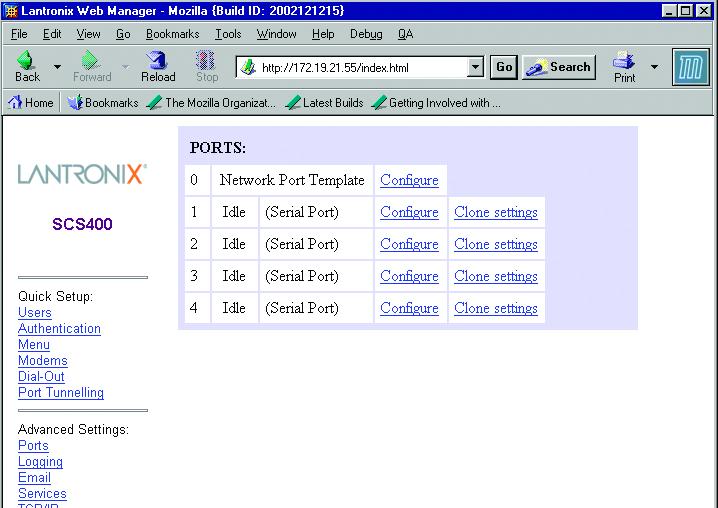 900-320 Rev. A 9/25/03 4:07 PM Page 13 CONFIGURE (CONT.) 5) Configure a group of settings: a) Select a link from the left navigation column, for example, Ports.