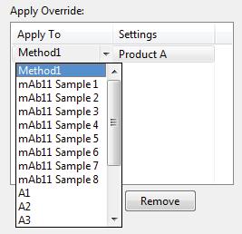 Select an option from the drop down list. This applies the settings group selected to specific run data as follows: Methods - All methods in the run file display in the list.