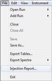 You can also export the run history with all analysis events. 1. Click File > Open Run and select a run file. 2. If you want reports for all injections, skip to the next step.