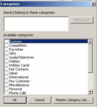 4.15 CATEGORIES A category is a word, phrase or term that is assigned to Outlook items so that