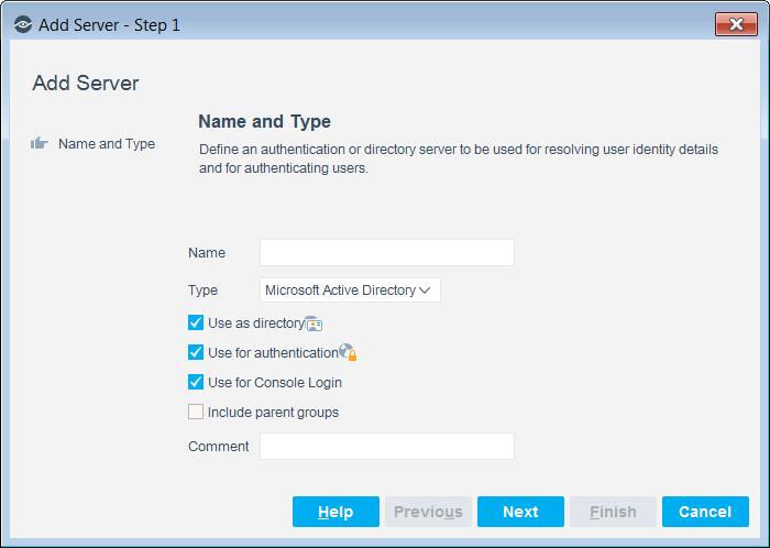 2. Select Add, or select an existing server configuration and select Edit. The Name and Type tab opens. Name and Type Configuration Tab This tab describes the type of server to be defined.