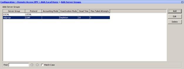 On the main window, in the right pane, the newly created AAA server group is added in the list under