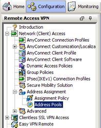 Adding an IP Address Pool Cisco ASA can use address pools for assigning IP addresses to the remote access clients. 1. Open the Cisco Adaptive Security Device Manager (ASDM) for Cisco ASA. 2.