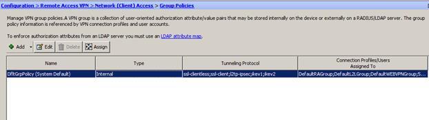 The connection profile uses a group policy that sets terms for user connections after the tunnel is established.