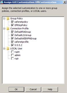 5. On the Assign GUI Customization: DfltCustomization window, select a Group