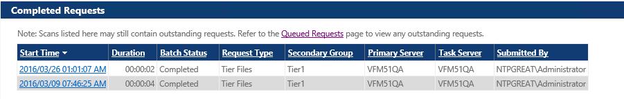 Viewing Completed Requests (CTE) This page displays all of the most recent completed requests. The number of completed requests that will be displayed is 250 by default.