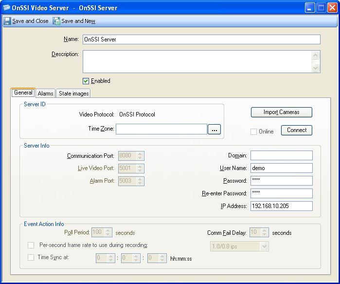 OnSSI Video Server OnSSI C Cure 9000 Video Integration User Guide Figure 7: OnSSI Video Server General Tab The following fields are found on the OnSSI Video Server General Tab.