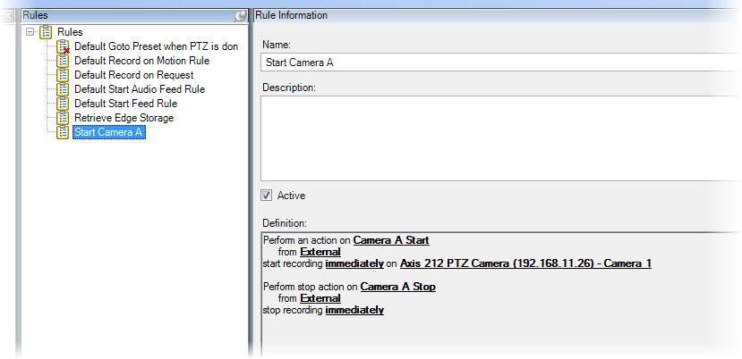 Video Action OnSSI C Cure 9000 Video Integration User Guide 2. Create a rule for each camera in the RC-E Manager: a. Recommended rule name should include the camera name.