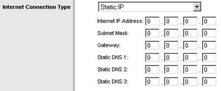 Static IP. If you are required to use a permanent IP address to connect to the Internet, select Static IP. Internet IP Address. This is the Router s IP address, when seen from the Internet.
