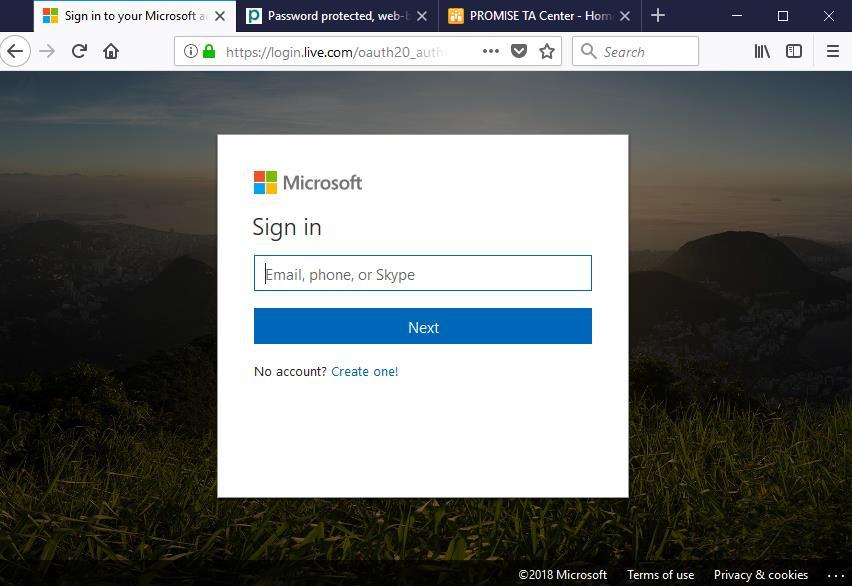 In this case, click browser button Back and select the Microsoft account option.