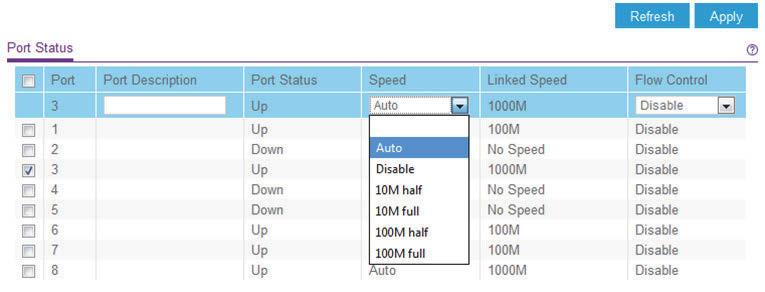 Manage the Port Speed By default, the port speed on all ports is set automatically after the switch determines the speed using autonegotiation with the link partner.